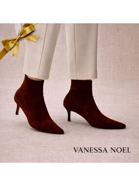 Vanessa Noel Suede Ankle Boots Brown Pointed Toe Stiletto Womens 9.5